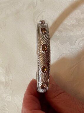 Judith Ripka SS Citrine Hinged Cuff Bracelet AVERAGE